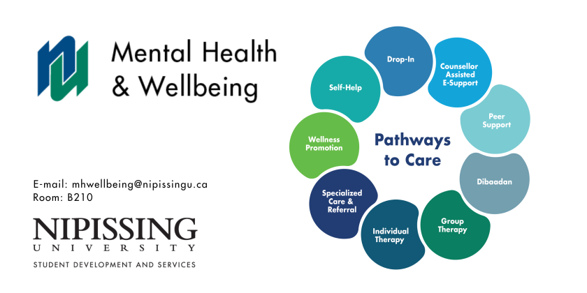 Mental Health & Wellbeing, e-mail mhwellbeing@nipissingu.ca or visit B210