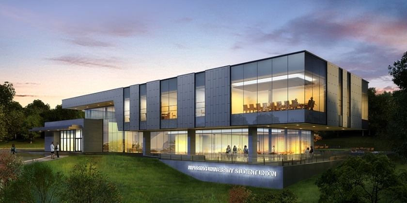Architectural rendering of the new Nipissing University Student Union (NUSU) student centre, scheduled to open in 2020