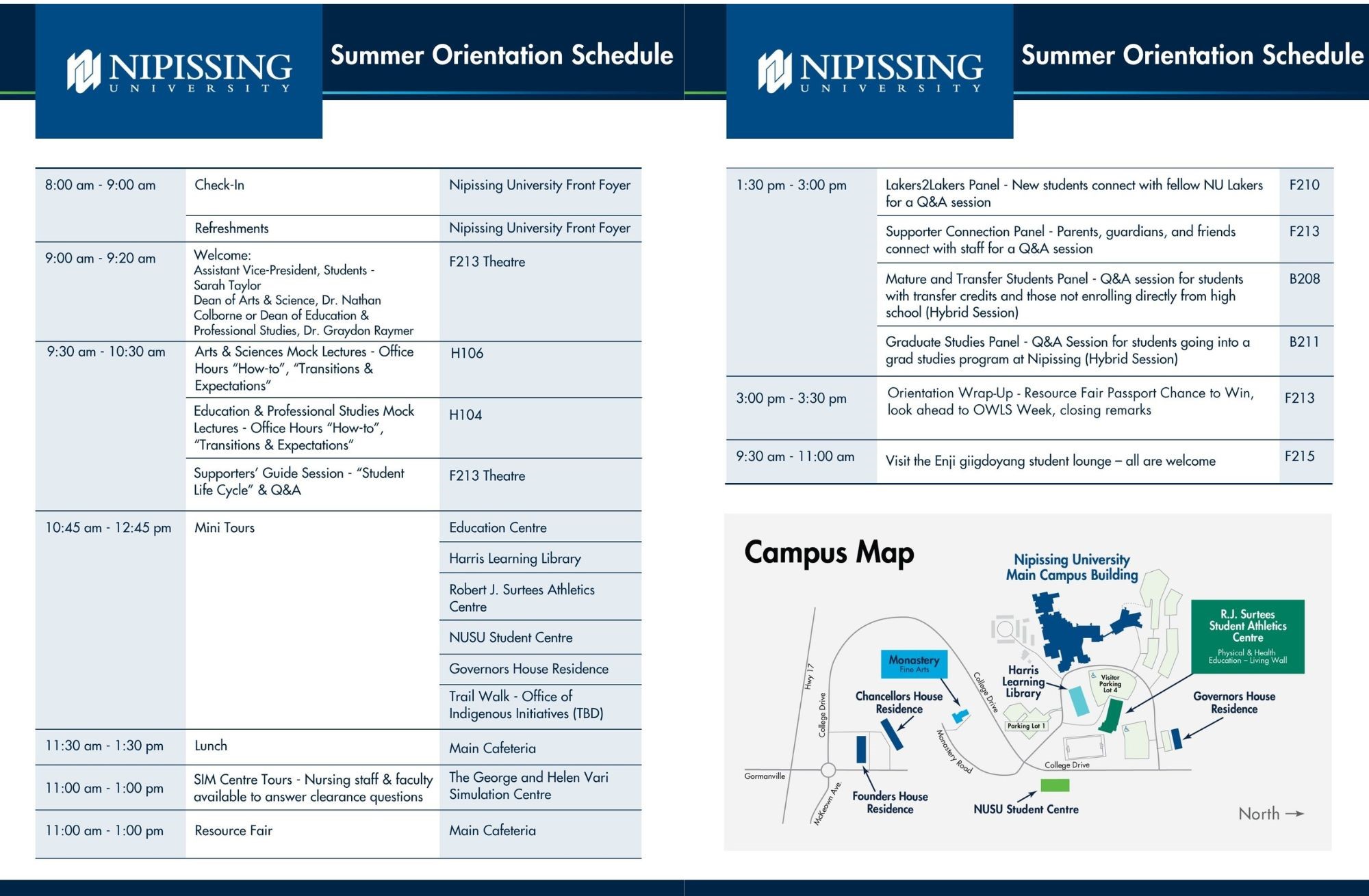 schedule for in person summer orientation days