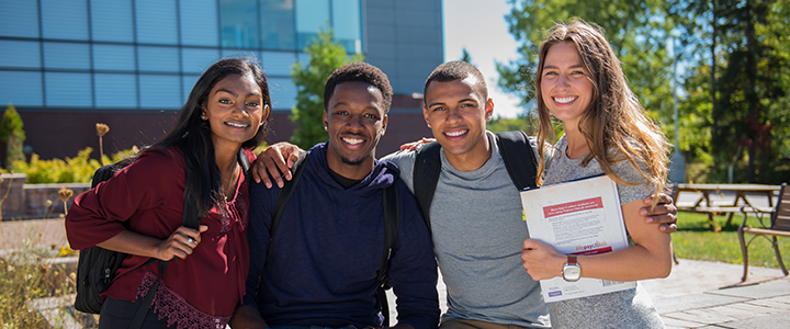Students outside the library